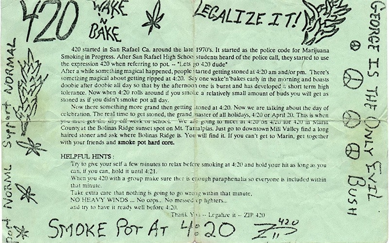 Amatorska ulotka wyjaśniająca slang 420 i wzywająca do świętowania 4/20